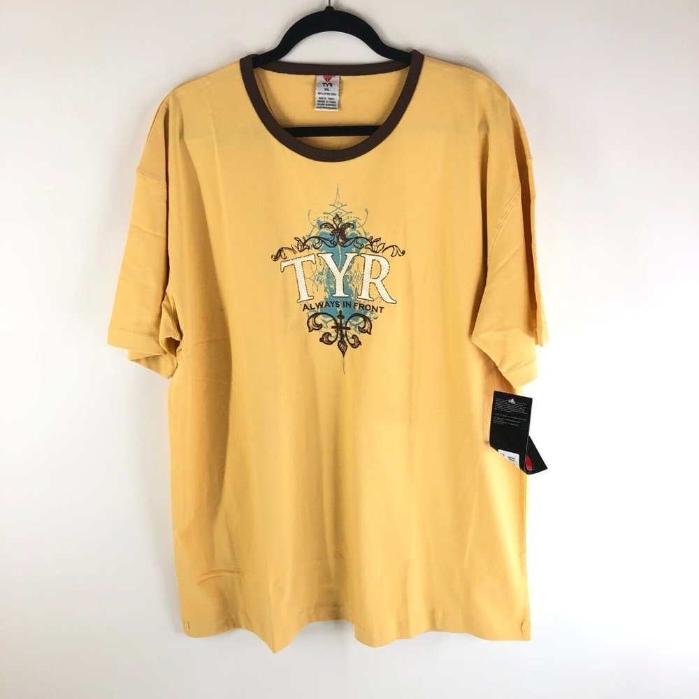 TYR Mens Always in Front Tee Shirt Crew Neck Short Sleeve Yellow XXL